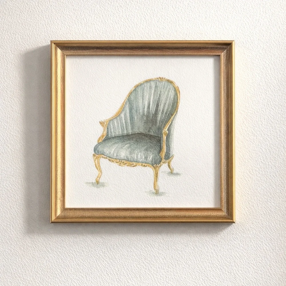 Elegant Vintage Chair Art Print Framed 10x10 Gold Frame Classic Home Decor